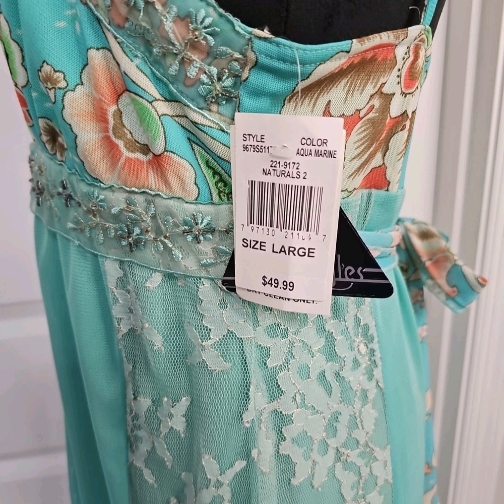 Vintage Y2K City Triangles Dress Women Floral/Embroidered Aqua Junior size Large - Picture 5 of 9
